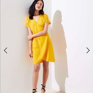 Loft Precious Gold Eyelet Sleeve Wrap Dress